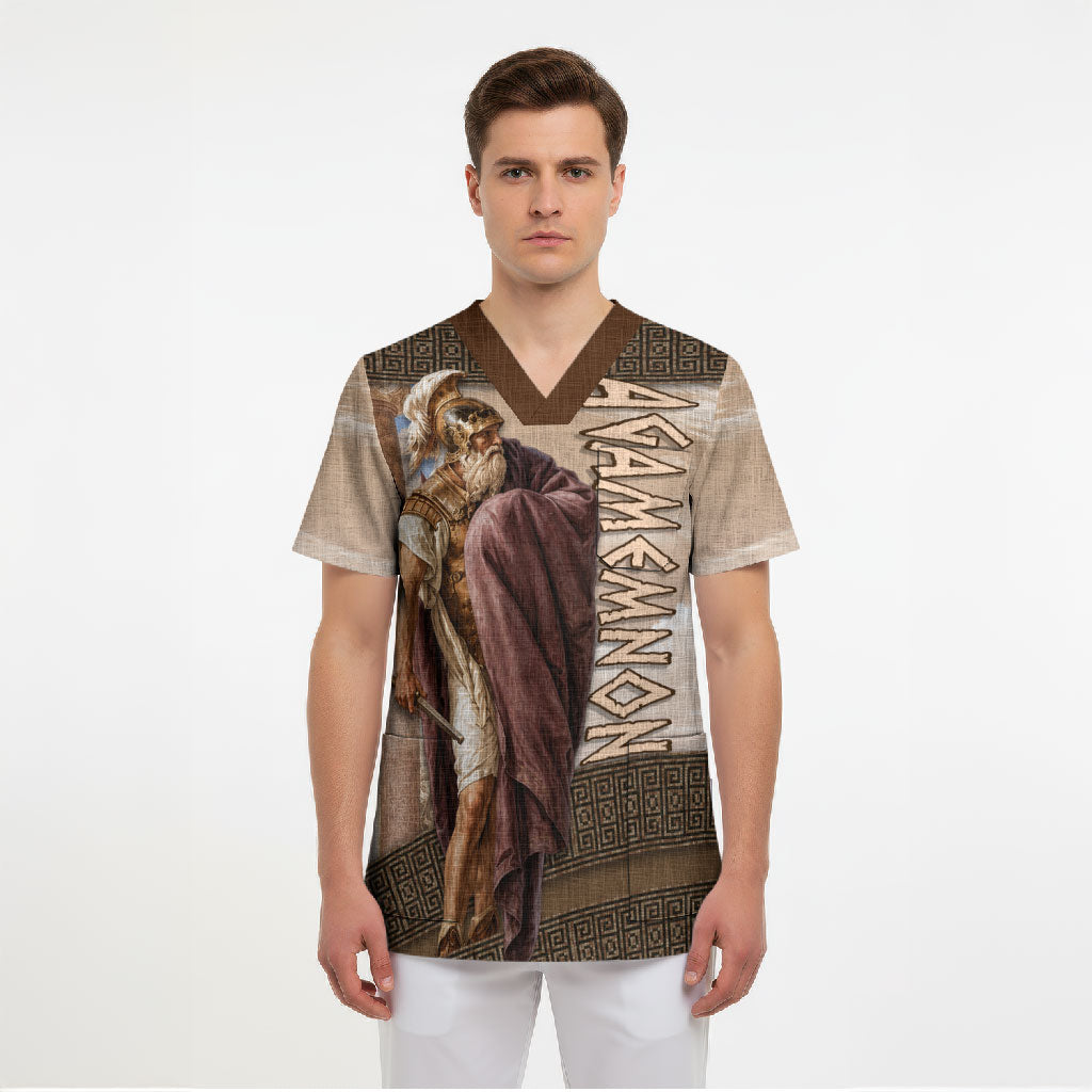 King Of Mycenae Agamemnon Scrub Top Ancient Greek Mythology Classic Warrior Painting