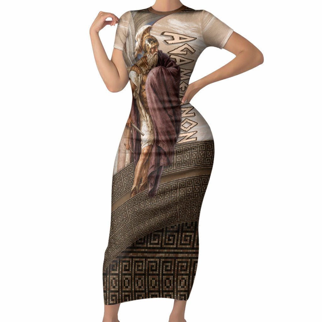 King Of Mycenae Agamemnon Short Sleeve Bodycon Dress Ancient Greek Mythology Classic Warrior Painting