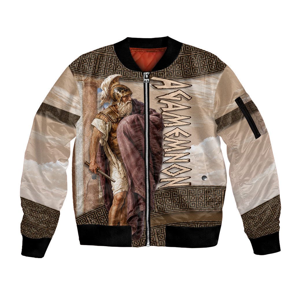 King Of Mycenae Agamemnon Sleeve Zip Bomber Jacket Ancient Greek Mythology Classic Warrior Painting