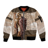 King Of Mycenae Agamemnon Sleeve Zip Bomber Jacket Ancient Greek Mythology Classic Warrior Painting