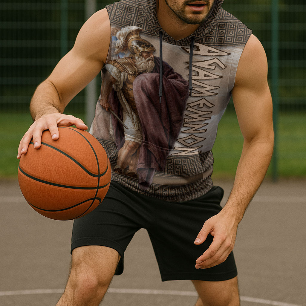 King Of Mycenae Agamemnon Sleeveless Hoodie Ancient Greek Mythology Classic Warrior Painting