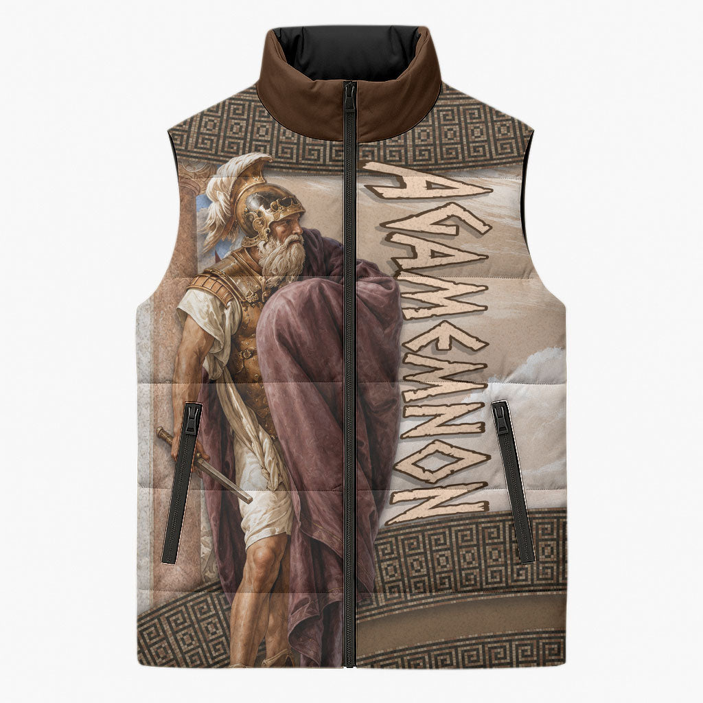 King Of Mycenae Agamemnon Sleeveless Puffer Jacket Ancient Greek Mythology Classic Warrior Painting