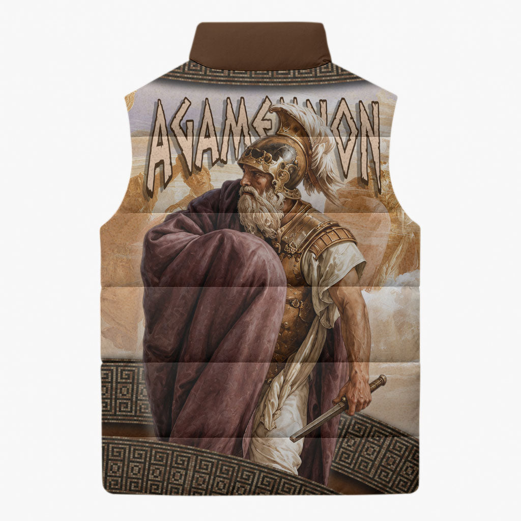 King Of Mycenae Agamemnon Sleeveless Puffer Jacket Ancient Greek Mythology Classic Warrior Painting