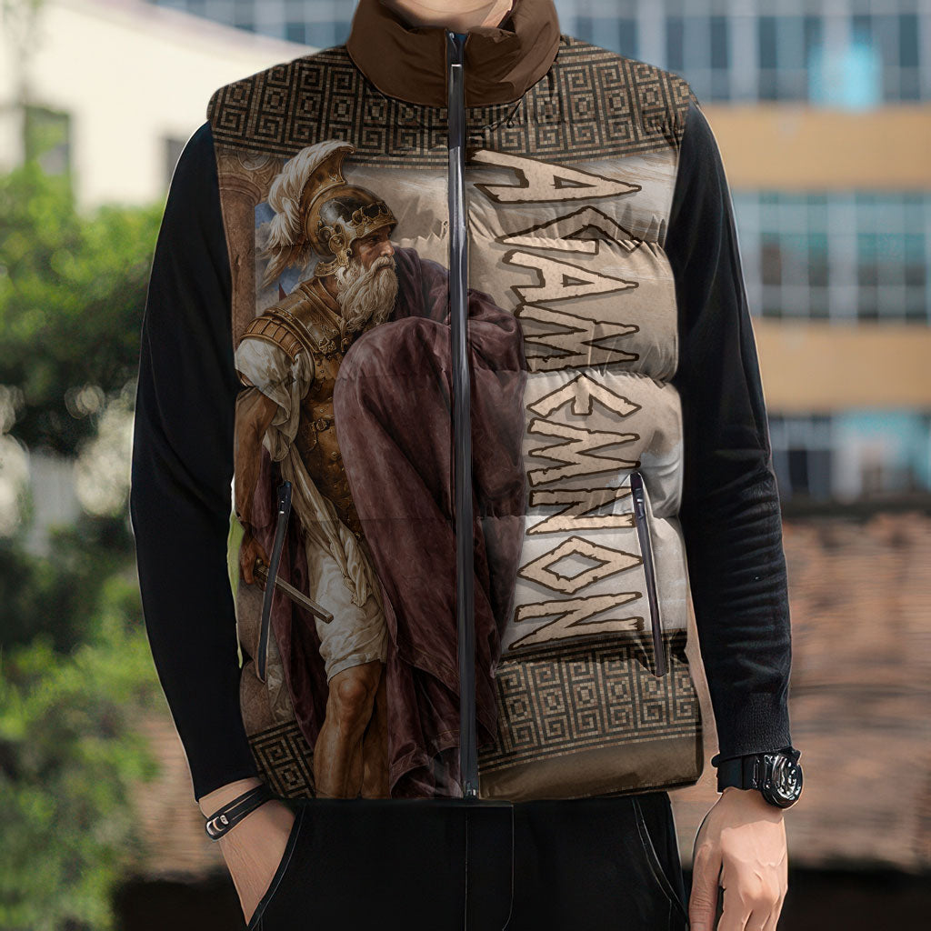 King Of Mycenae Agamemnon Sleeveless Puffer Jacket Ancient Greek Mythology Classic Warrior Painting
