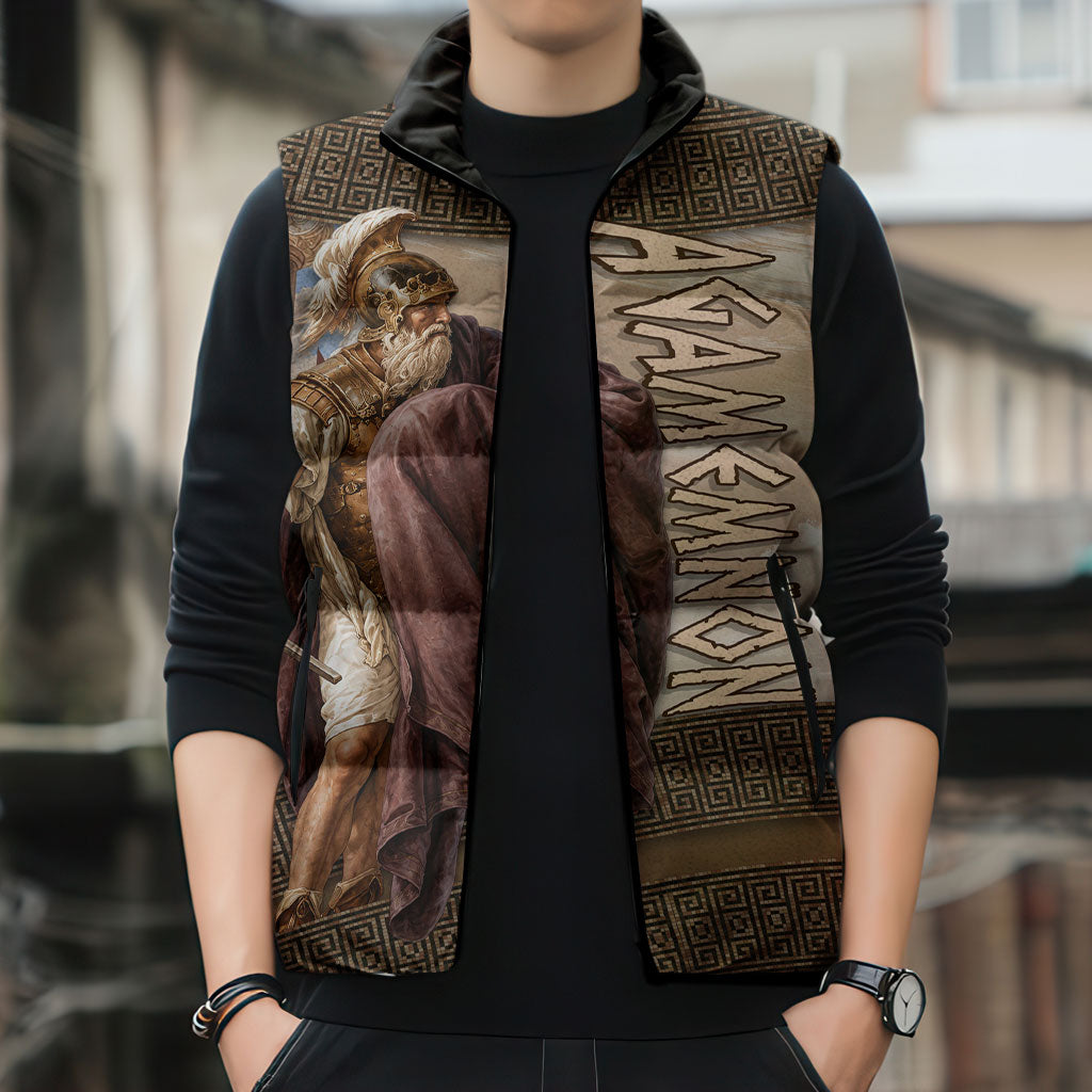 King Of Mycenae Agamemnon Sleeveless Puffer Jacket Ancient Greek Mythology Classic Warrior Painting