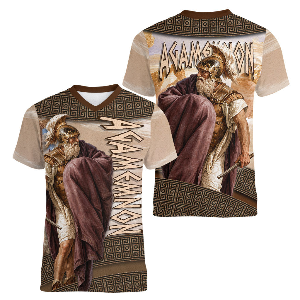 King Of Mycenae Agamemnon Women V-Neck T-Shirt Ancient Greek Mythology Classic Warrior Painting