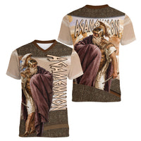 King Of Mycenae Agamemnon Women V-Neck T-Shirt Ancient Greek Mythology Classic Warrior Painting