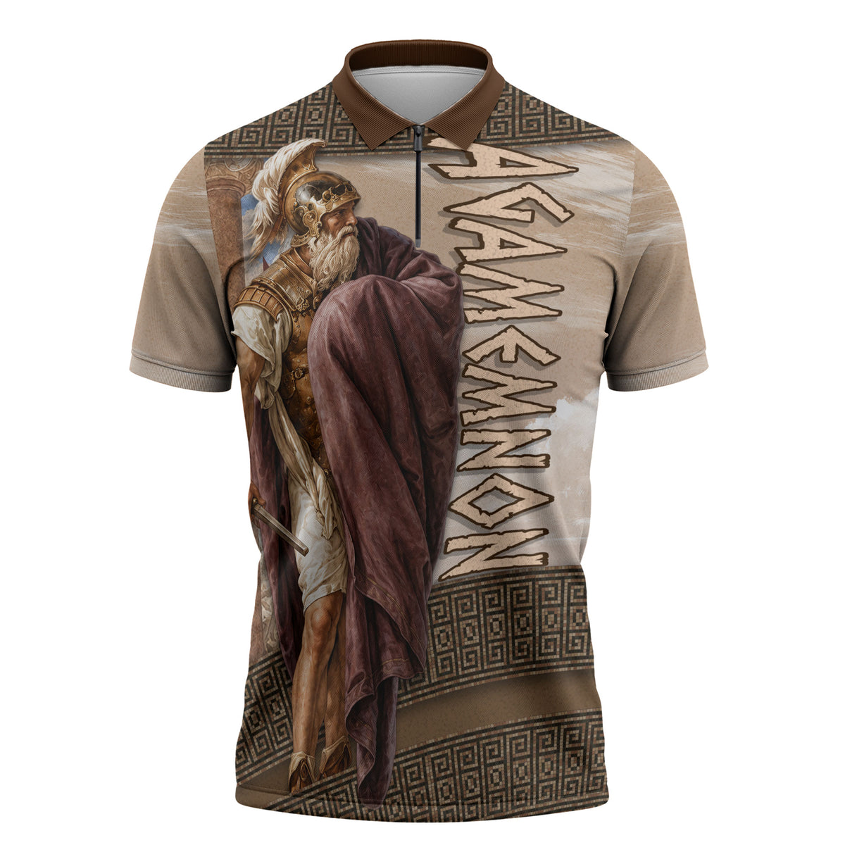 King Of Mycenae Agamemnon Zipper Polo Shirt Ancient Greek Mythology Classic Warrior Painting