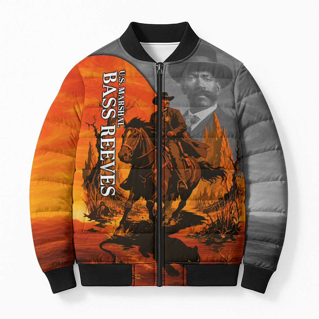 Bass Reeves Bomber Puffer Jacket Vintage Black Cowboy Old West Lawman