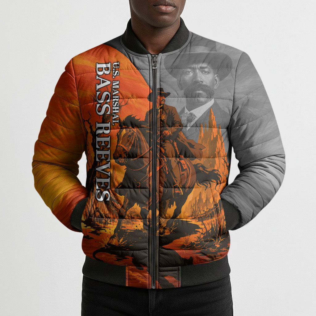 Bass Reeves Bomber Puffer Jacket Vintage Black Cowboy Old West Lawman