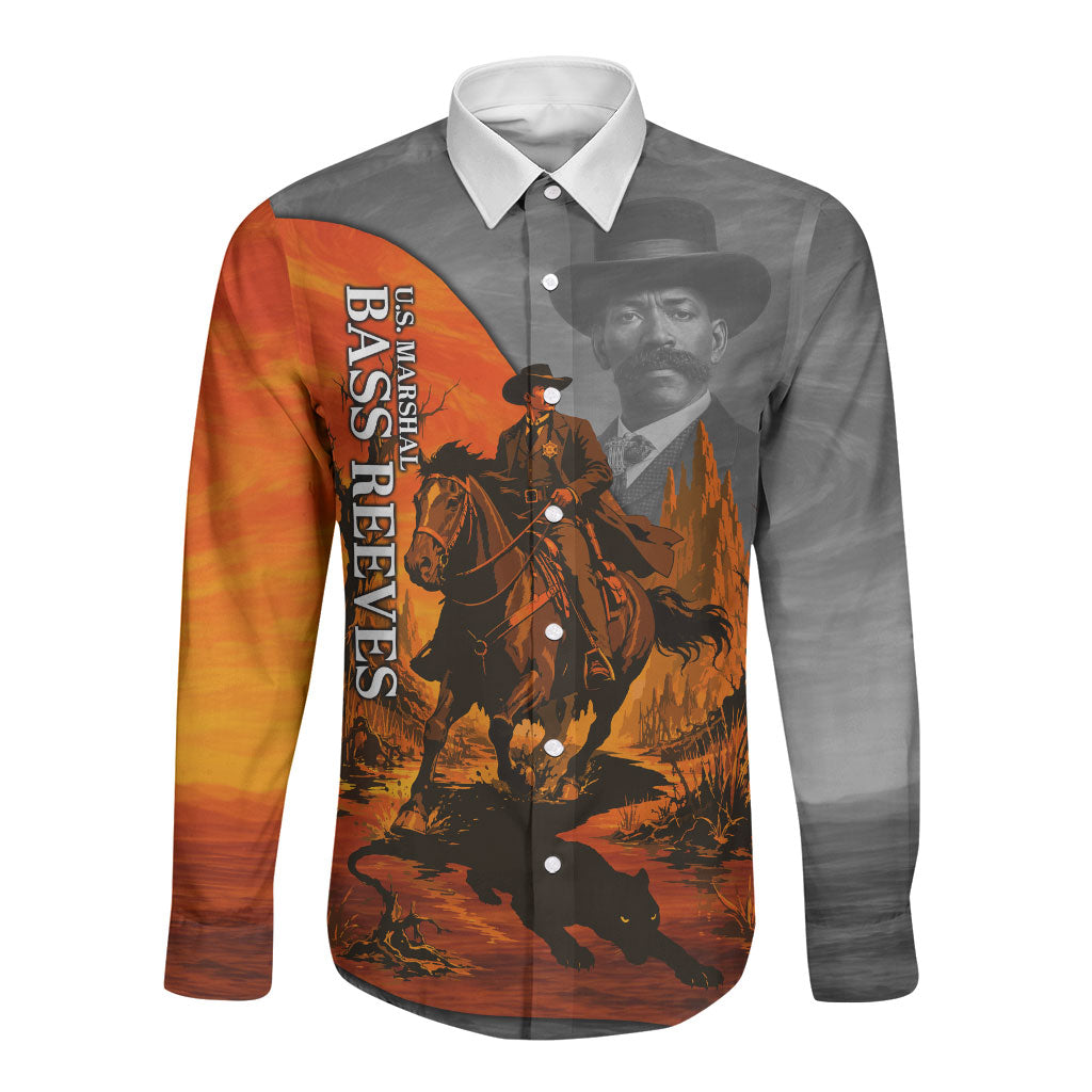Bass Reeves Long Sleeve Button Shirt Vintage Black Cowboy Old West Lawman