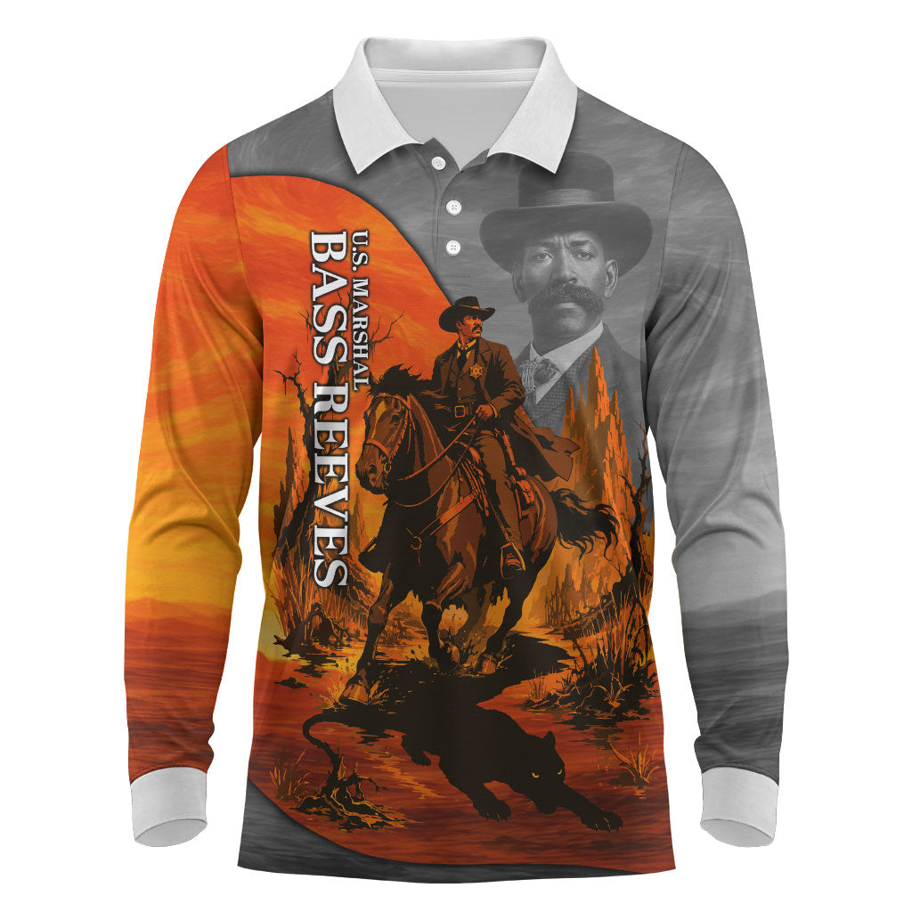 Bass Reeves Long Sleeve Polo Shirt Vintage Black Cowboy Old West Lawman