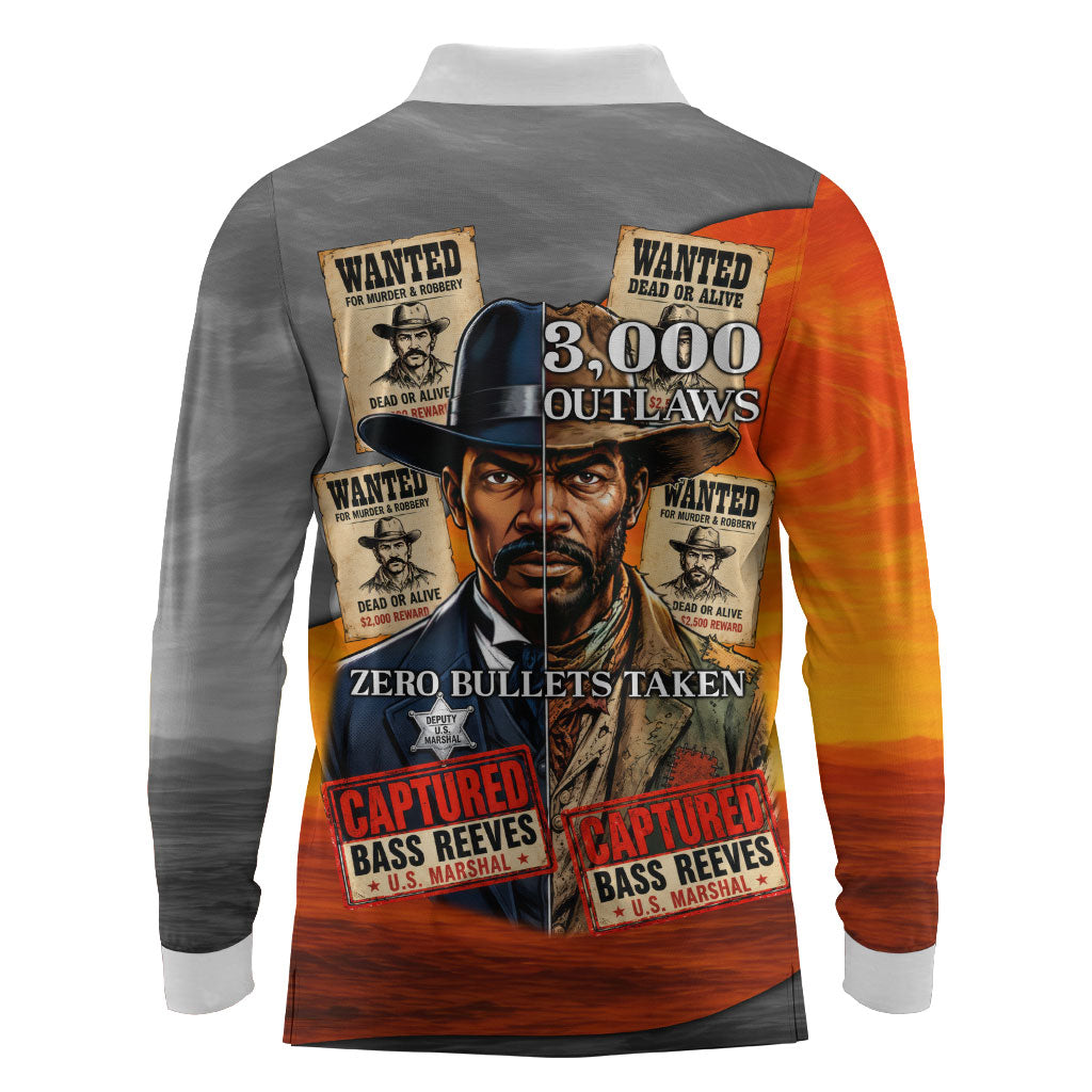 Bass Reeves Long Sleeve Polo Shirt Vintage Black Cowboy Old West Lawman