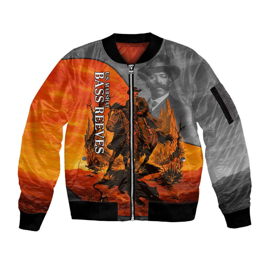 Bass Reeves Sleeve Zip Bomber Jacket Vintage Black Cowboy Old West Lawman