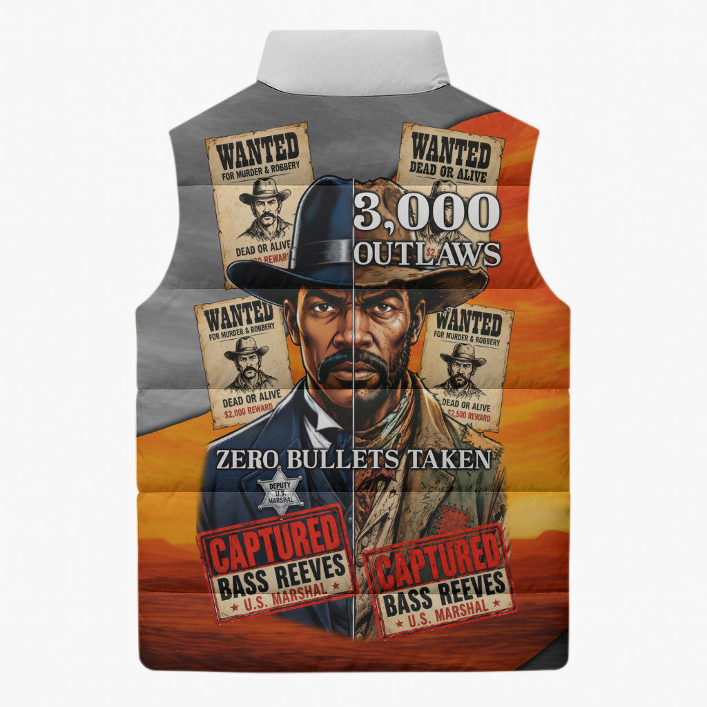 Bass Reeves Sleeveless Puffer Jacket Vintage Black Cowboy Old West Lawman