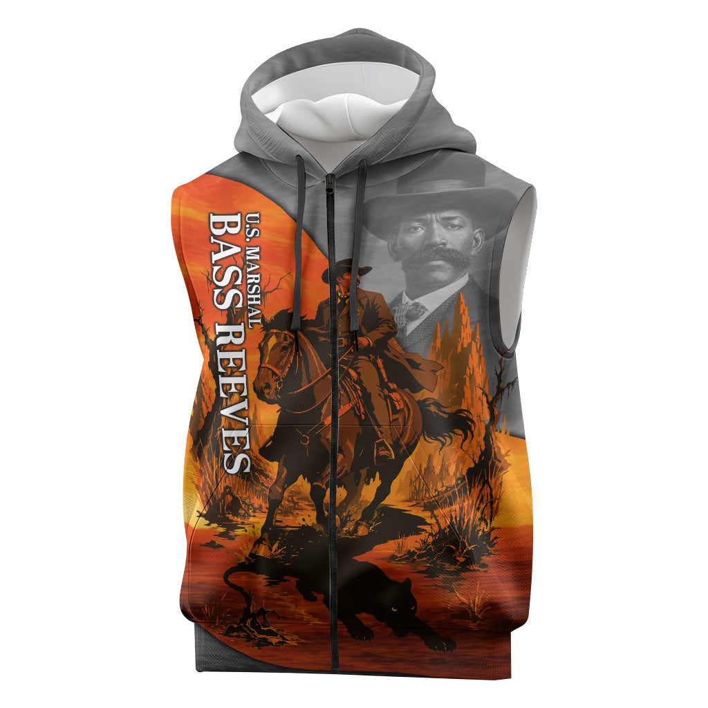 Bass Reeves Sleeveless Zip Hoodie Vintage Black Cowboy Old West Lawman