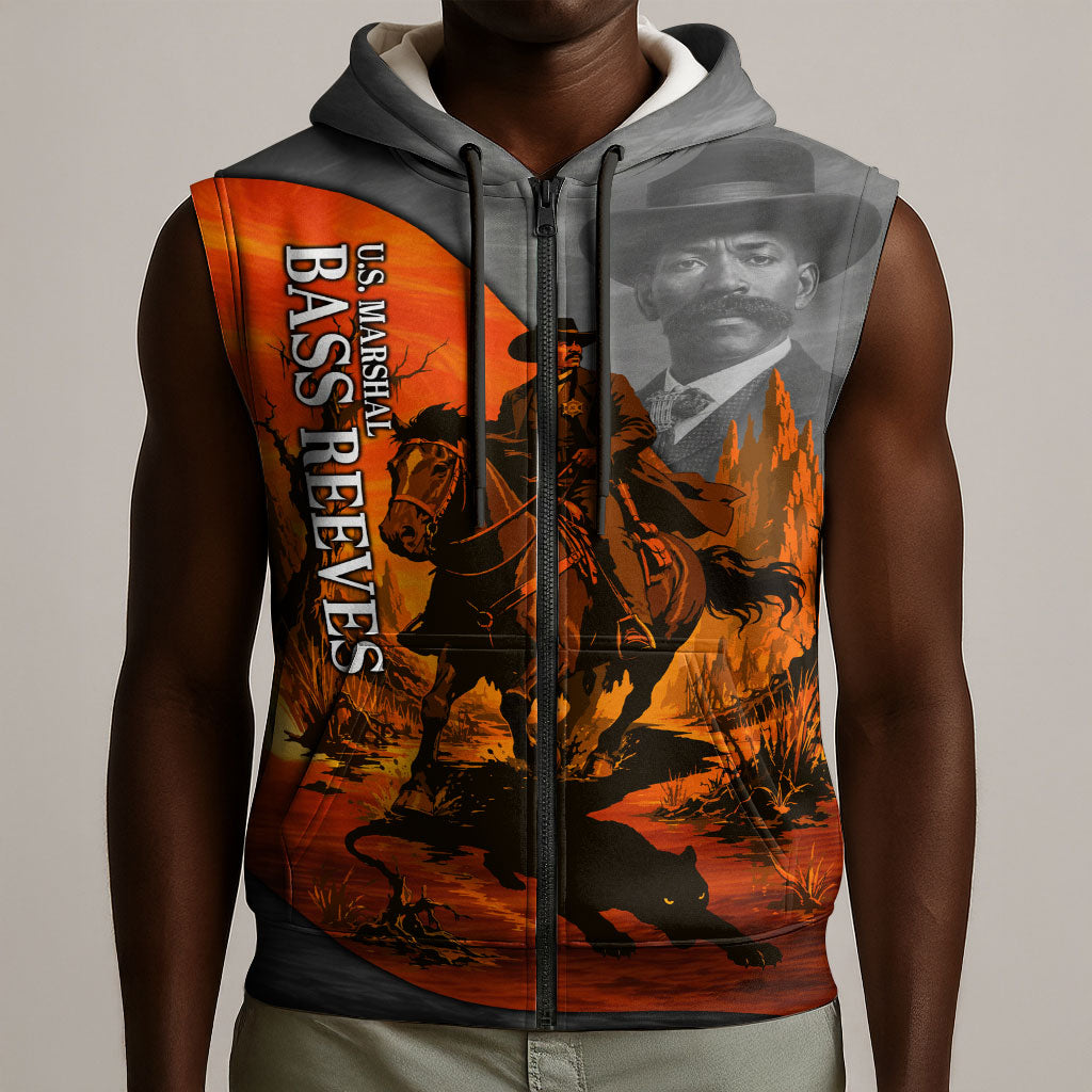 Bass Reeves Sleeveless Zip Hoodie Vintage Black Cowboy Old West Lawman
