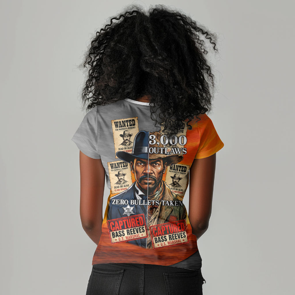 Bass Reeves Women V-Neck T-Shirt Vintage Black Cowboy Old West Lawman