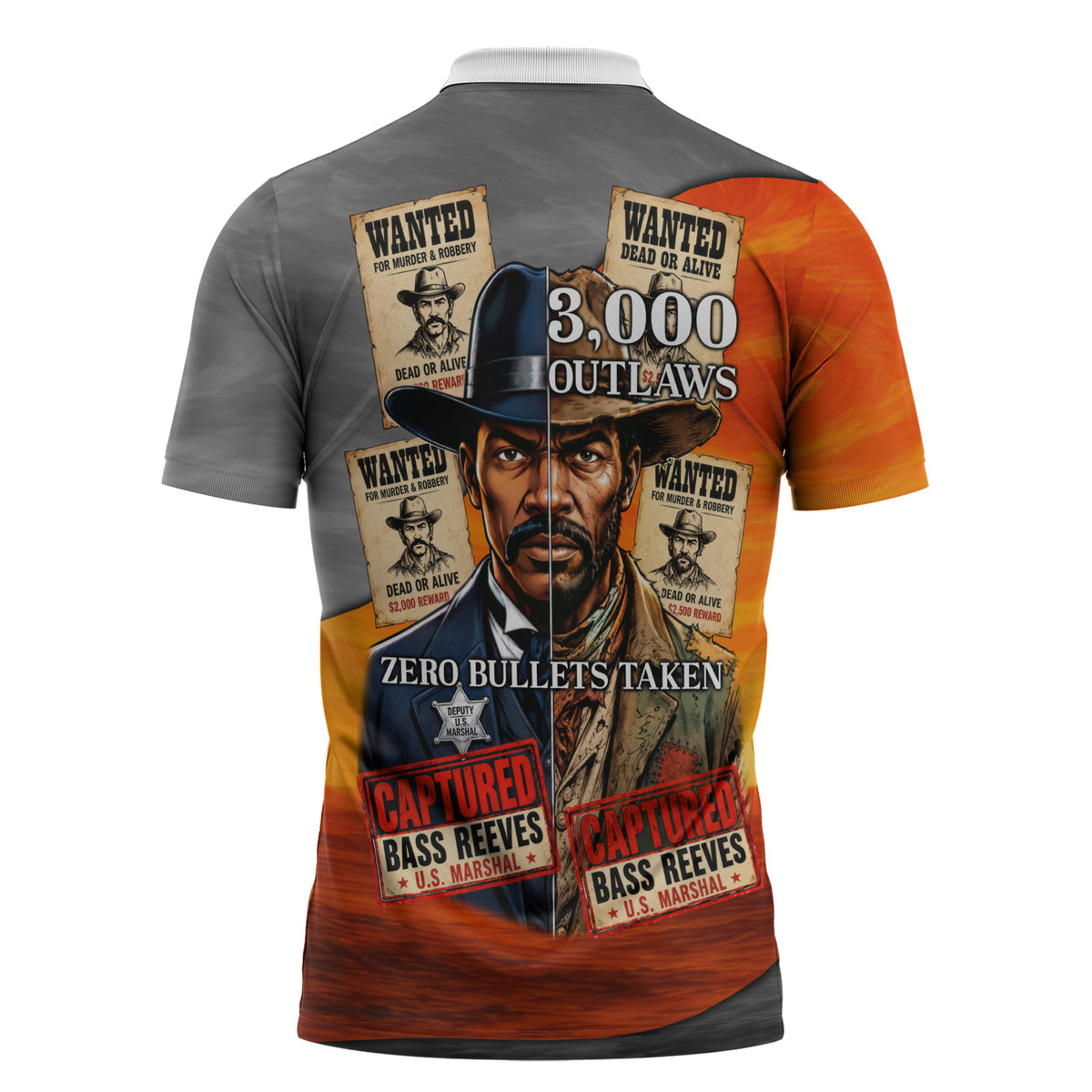 Bass Reeves Zipper Polo Shirt Vintage Black Cowboy Old West Lawman