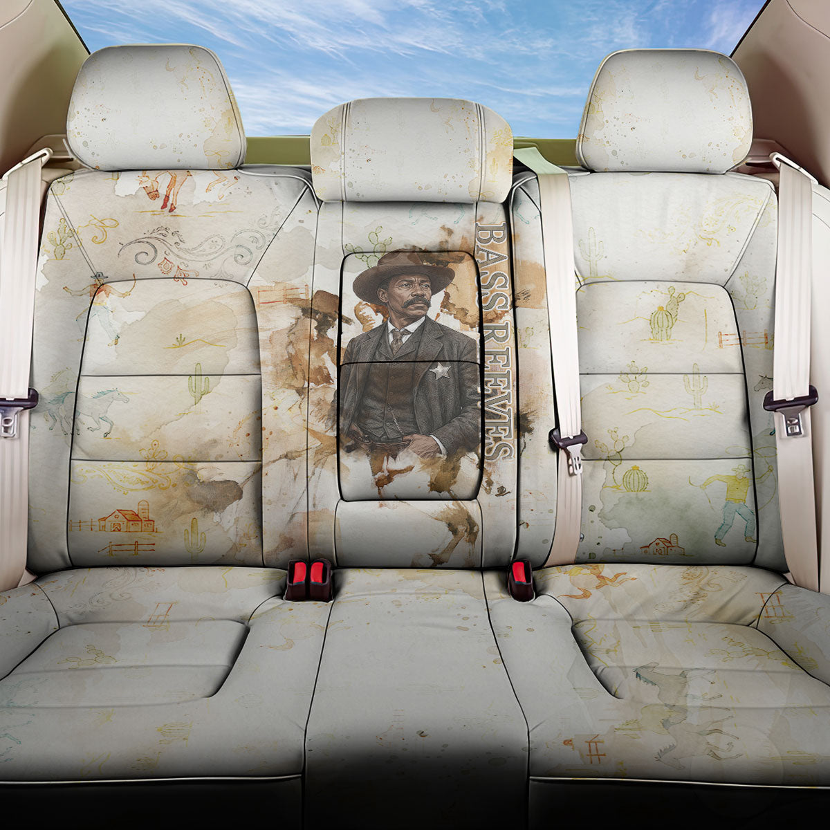 Bass Reeves Spirit Frontier Legend Back Car Seat Cover African American Marshal Horse Riding Western Watercolor