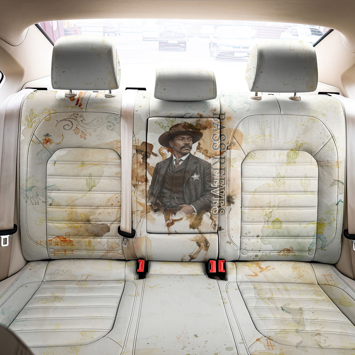 Bass Reeves Spirit Frontier Legend Back Car Seat Cover African American Marshal Horse Riding Western Watercolor
