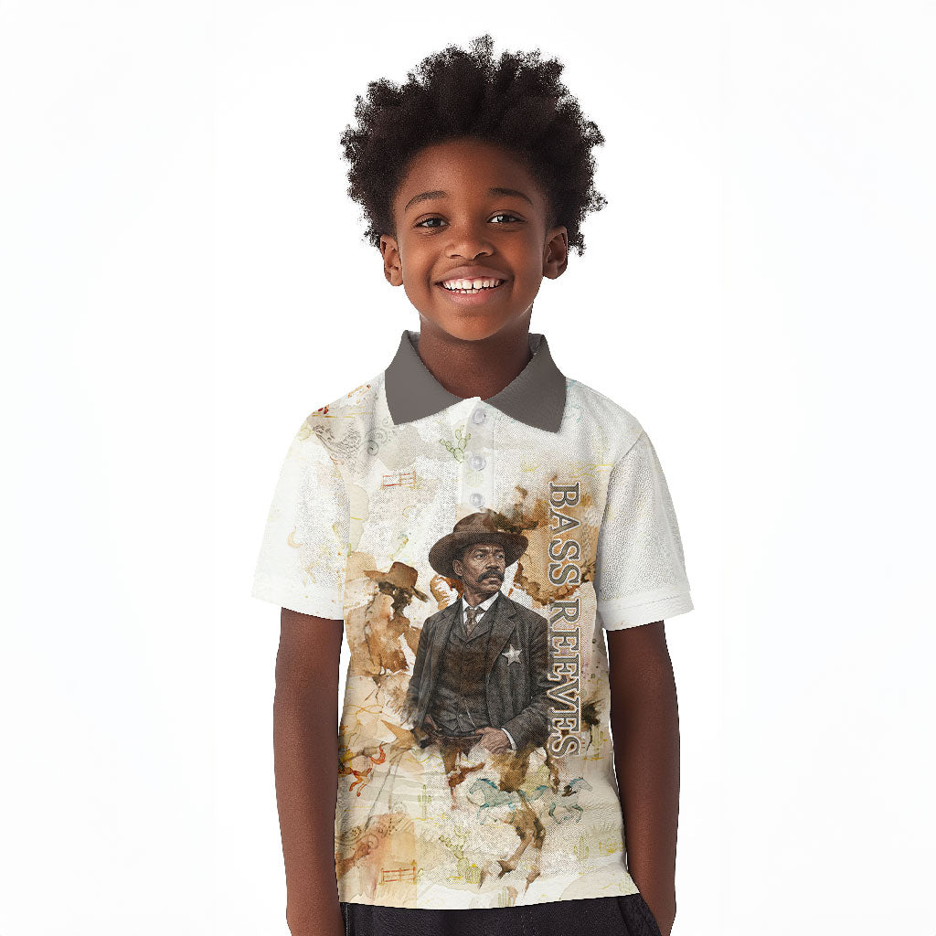 Bass Reeves Spirit Frontier Legend Kid Polo Shirt African American Marshal Horse Riding Western Watercolor