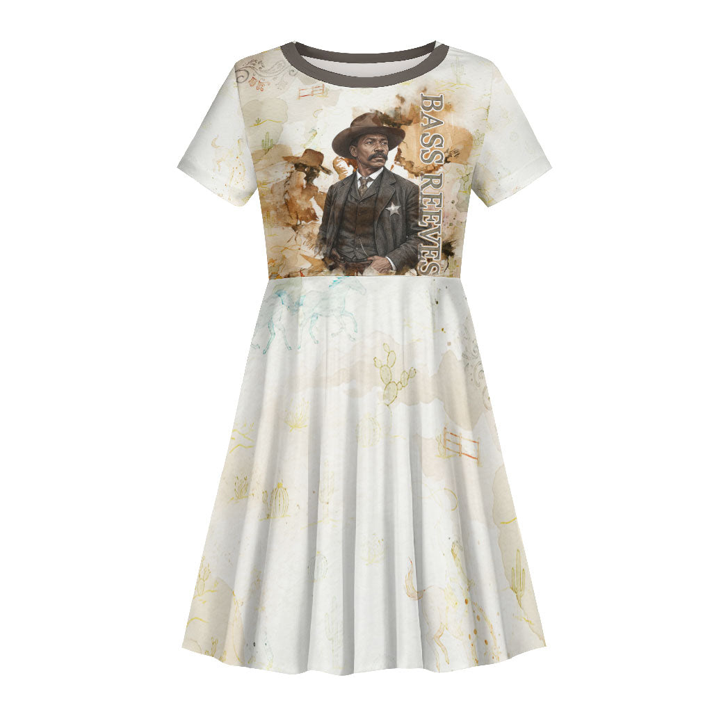 Bass Reeves Spirit Frontier Legend Kid Short Sleeve Dress African American Marshal Horse Riding Western Watercolor