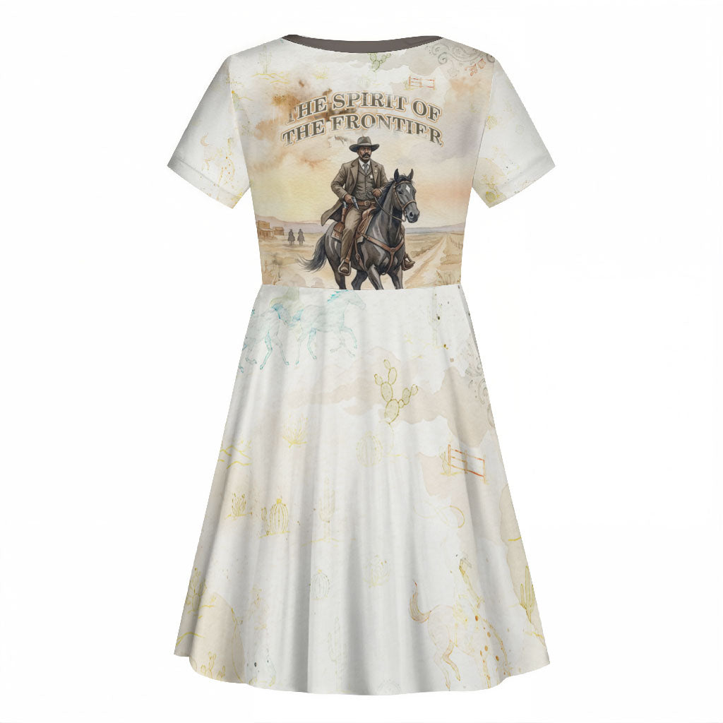 Bass Reeves Spirit Frontier Legend Kid Short Sleeve Dress African American Marshal Horse Riding Western Watercolor