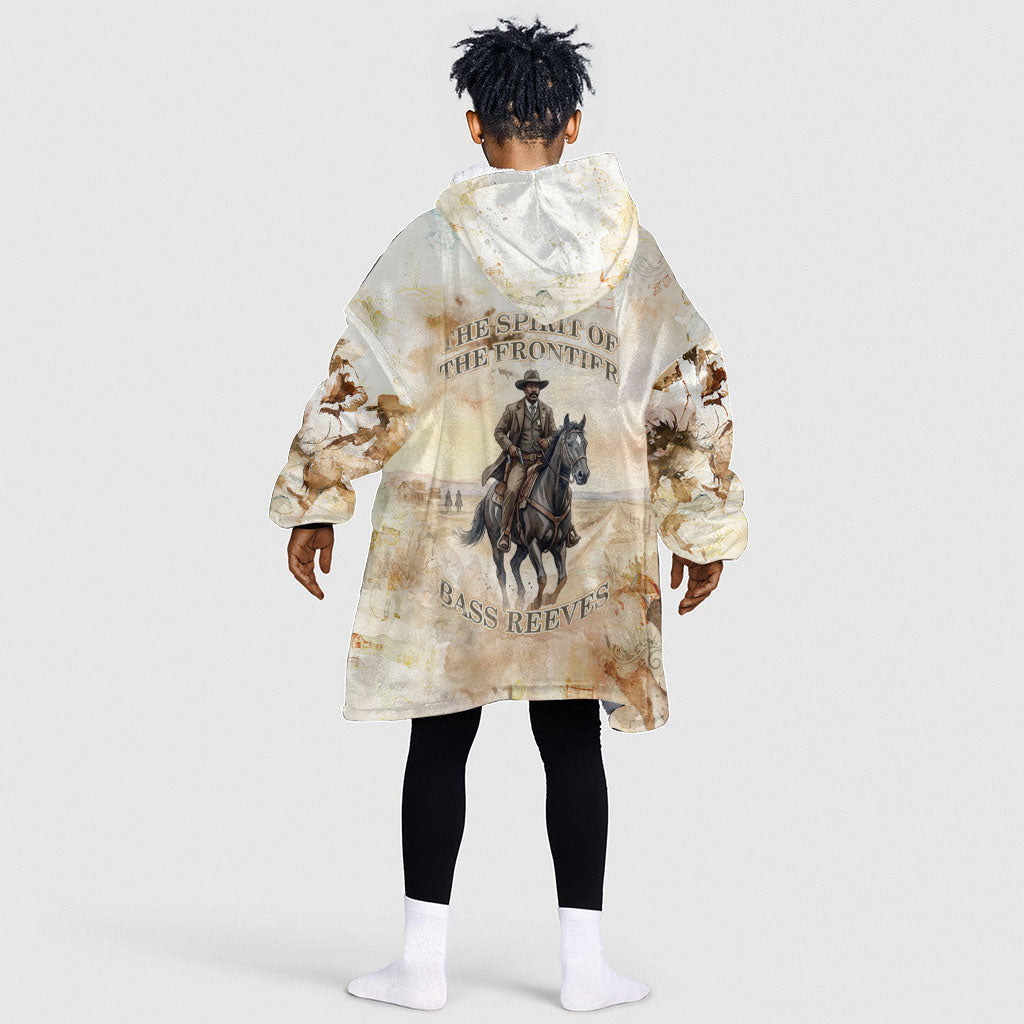 Bass Reeves Spirit Frontier Legend Kid Wearable Blanket Hoodie African American Marshal Horse Riding Western Watercolor