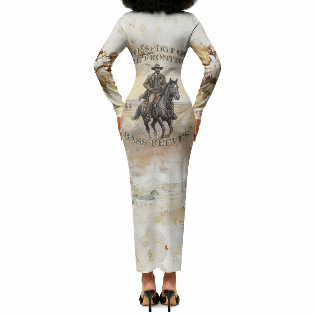 Bass Reeves Spirit Frontier Legend Long Sleeve Bodycon Dress African American Marshal Horse Riding Western Watercolor