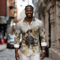 Bass Reeves Spirit Frontier Legend Long Sleeve Button Shirt African American Marshal Horse Riding Western Watercolor