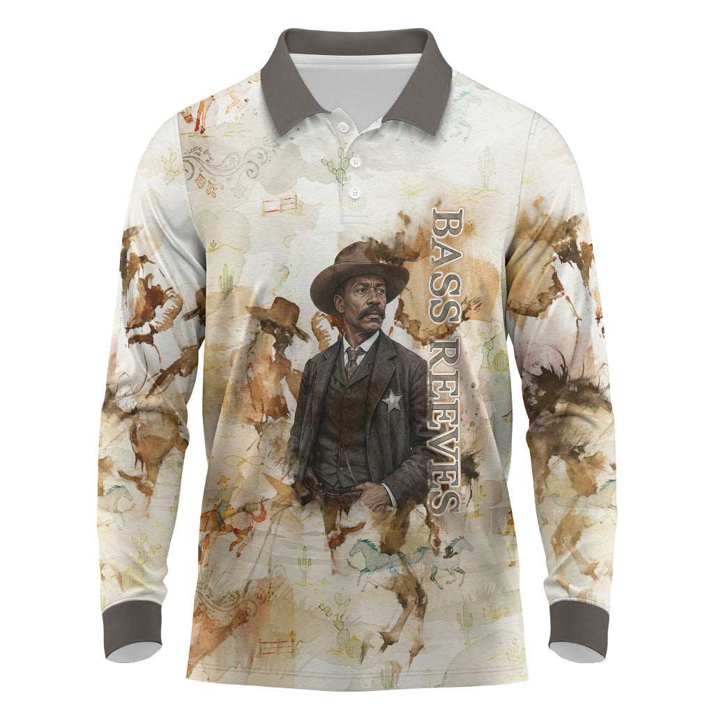 Bass Reeves Spirit Frontier Legend Long Sleeve Polo Shirt African American Marshal Horse Riding Western Watercolor