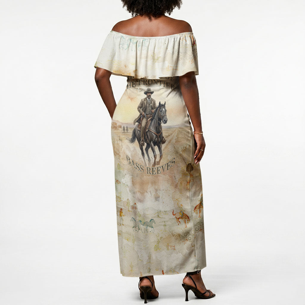 Bass Reeves Spirit Frontier Legend Off Shoulder Maxi Dress African American Marshal Horse Riding Western Watercolor