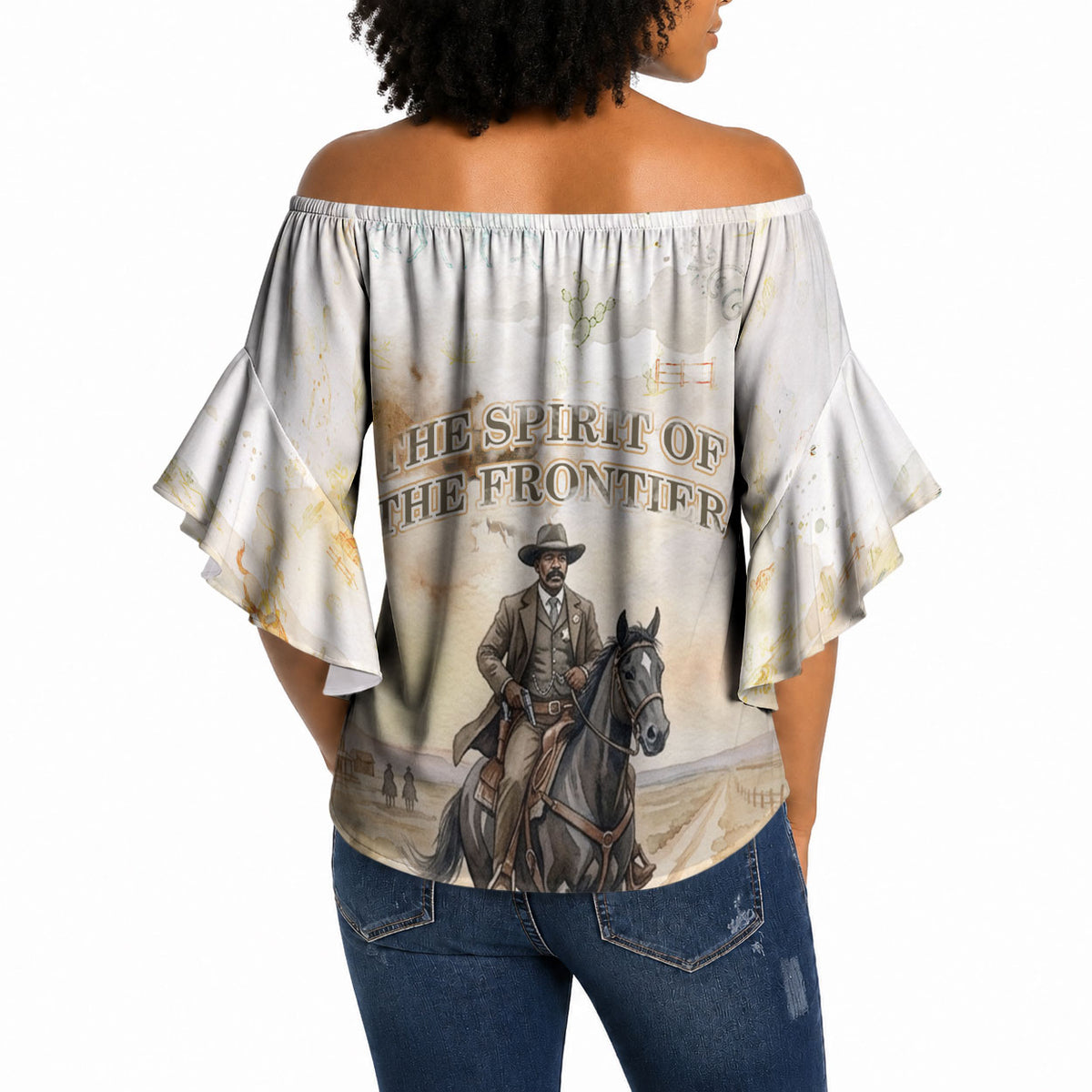 Bass Reeves Spirit Frontier Legend Off Shoulder Wrap Waist Top African American Marshal Horse Riding Western Watercolor
