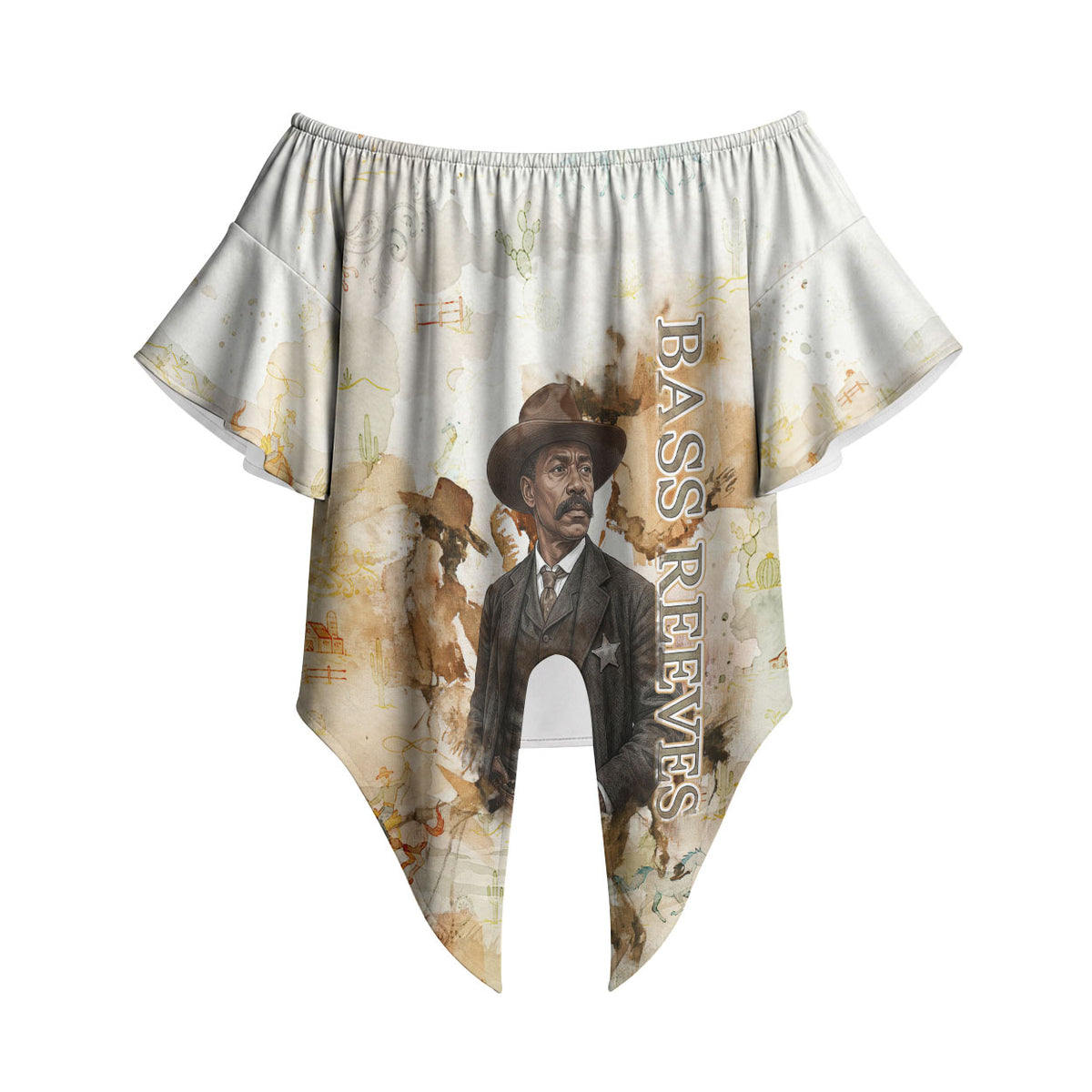 Bass Reeves Spirit Frontier Legend Off Shoulder Wrap Waist Top African American Marshal Horse Riding Western Watercolor