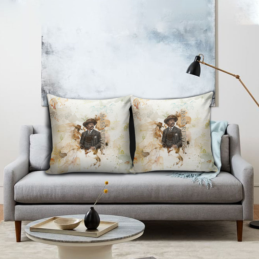 Bass Reeves Spirit Frontier Legend Pillow Cover African American Marshal Horse Riding Western Watercolor