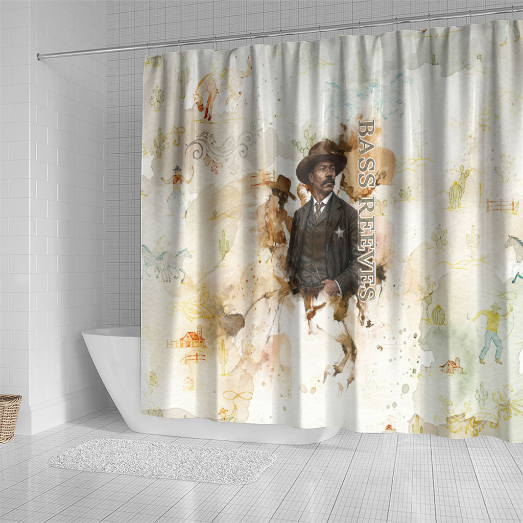 Bass Reeves Spirit Frontier Legend Shower Curtain African American Marshal Horse Riding Western Watercolor