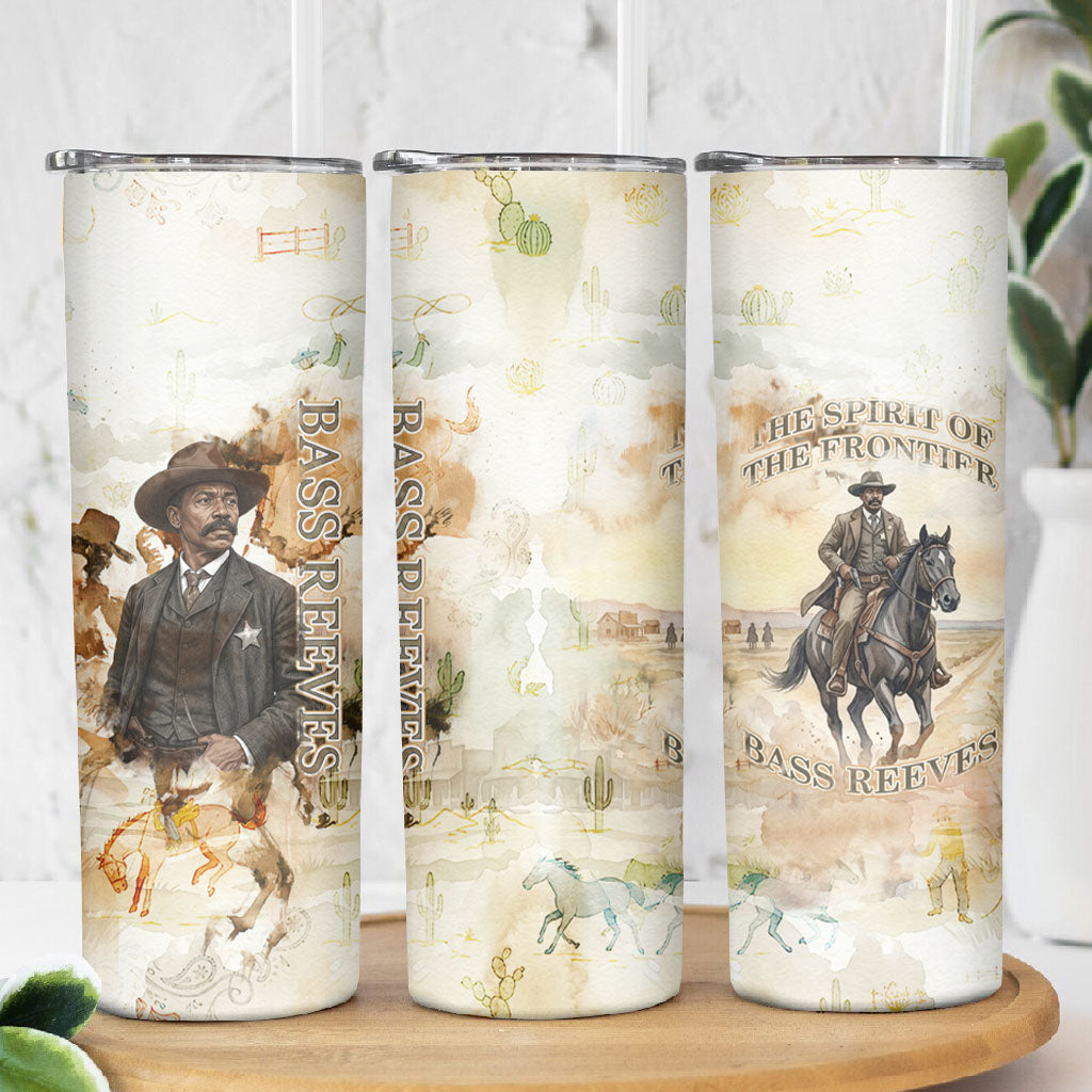 Bass Reeves Spirit Frontier Legend Skinny Tumbler African American Marshal Horse Riding Western Watercolor