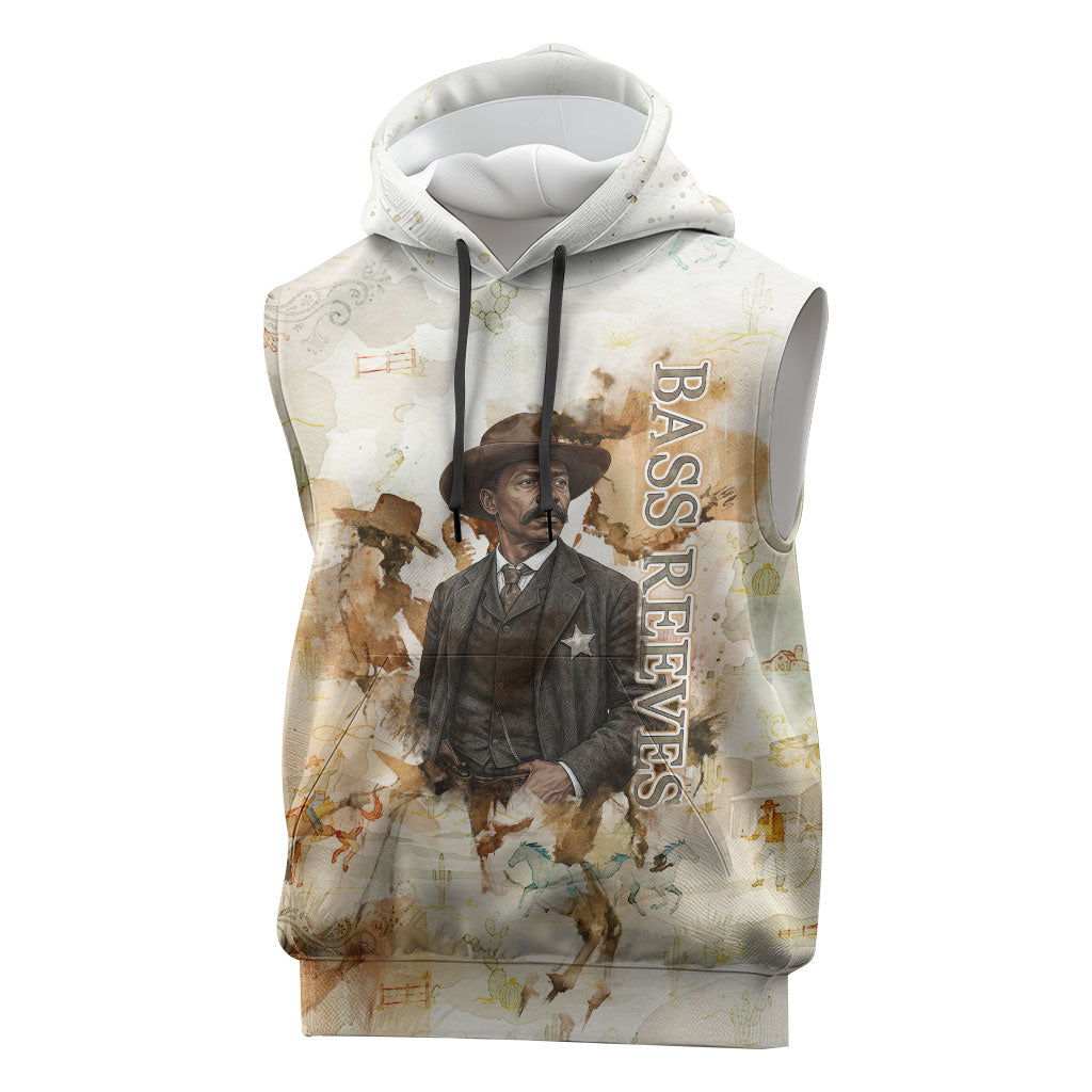 Bass Reeves Spirit Frontier Legend Sleeveless Hoodie African American Marshal Horse Riding Western Watercolor