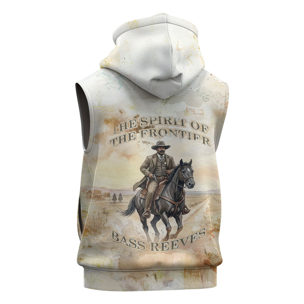 Bass Reeves Spirit Frontier Legend Sleeveless Hoodie African American Marshal Horse Riding Western Watercolor