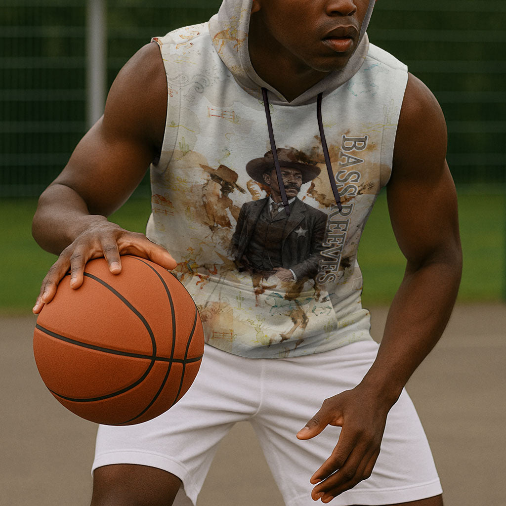 Bass Reeves Spirit Frontier Legend Sleeveless Hoodie African American Marshal Horse Riding Western Watercolor