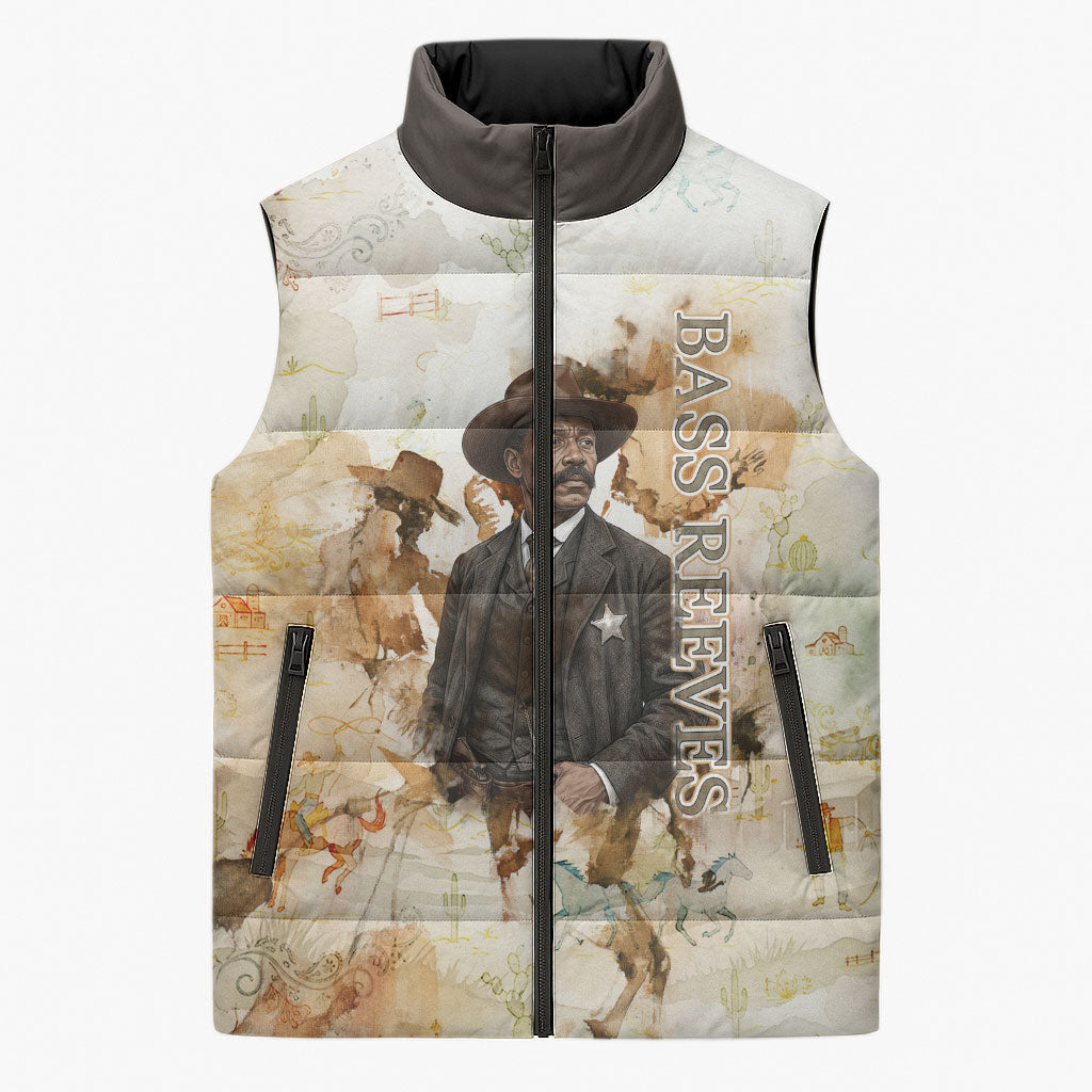 Bass Reeves Spirit Frontier Legend Sleeveless Puffer Jacket African American Marshal Horse Riding Western Watercolor