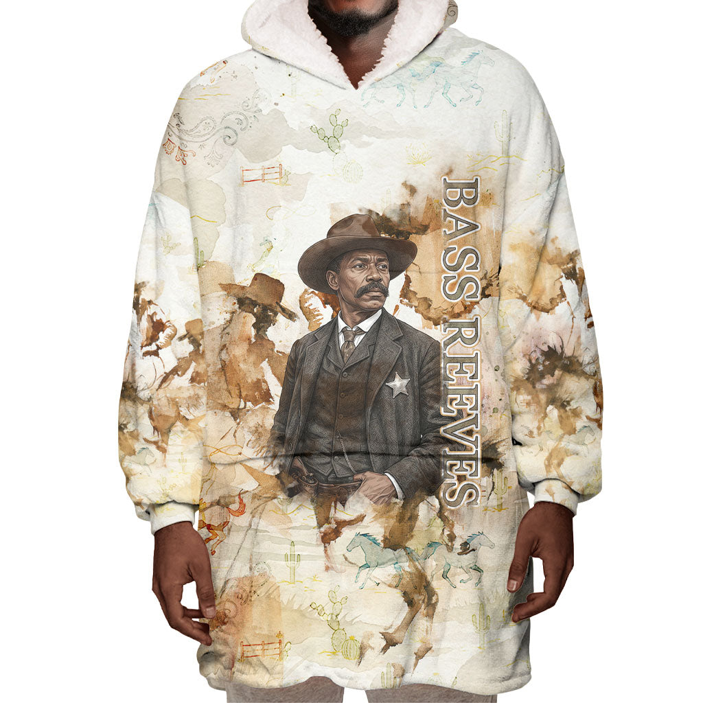 Bass Reeves Spirit Frontier Legend Wearable Blanket Hoodie African American Marshal Horse Riding Western Watercolor