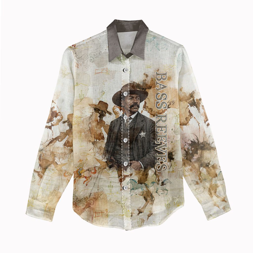 Bass Reeves Spirit Frontier Legend Women Casual Shirt African American Marshal Horse Riding Western Watercolor
