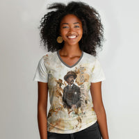 Bass Reeves Spirit Frontier Legend Women V-Neck T-Shirt African American Marshal Horse Riding Western Watercolor