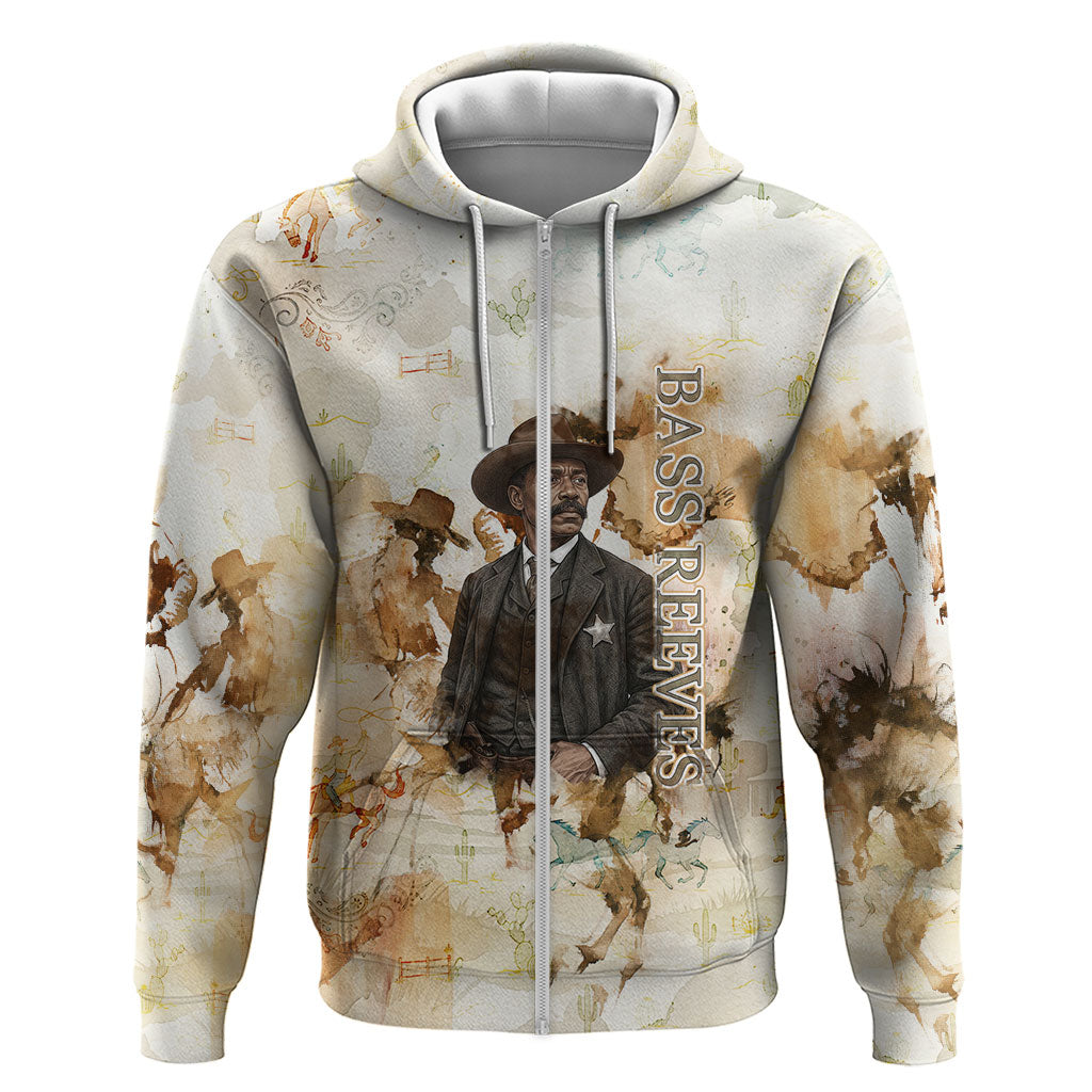 Bass Reeves Spirit Frontier Legend Zip Hoodie African American Marshal Horse Riding Western Watercolor