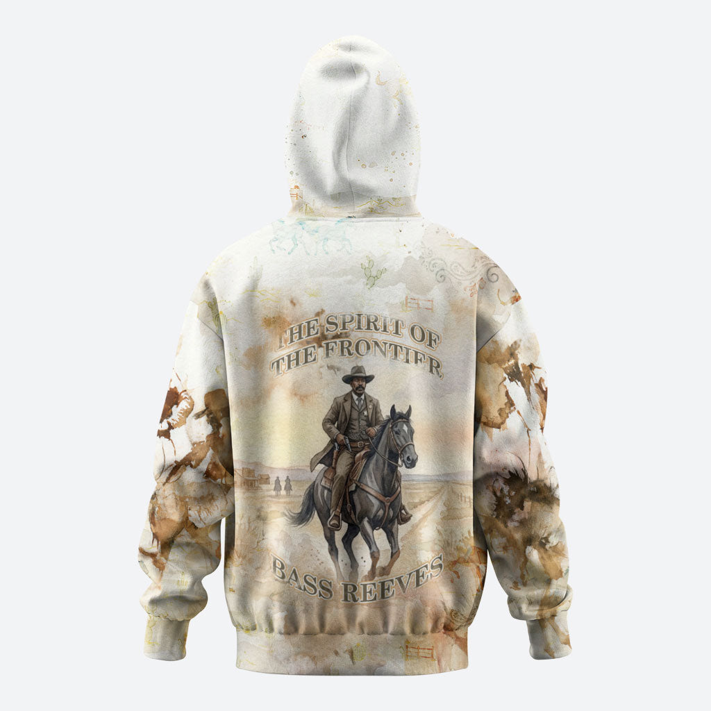 Bass Reeves Spirit Frontier Legend Zip Hoodie African American Marshal Horse Riding Western Watercolor