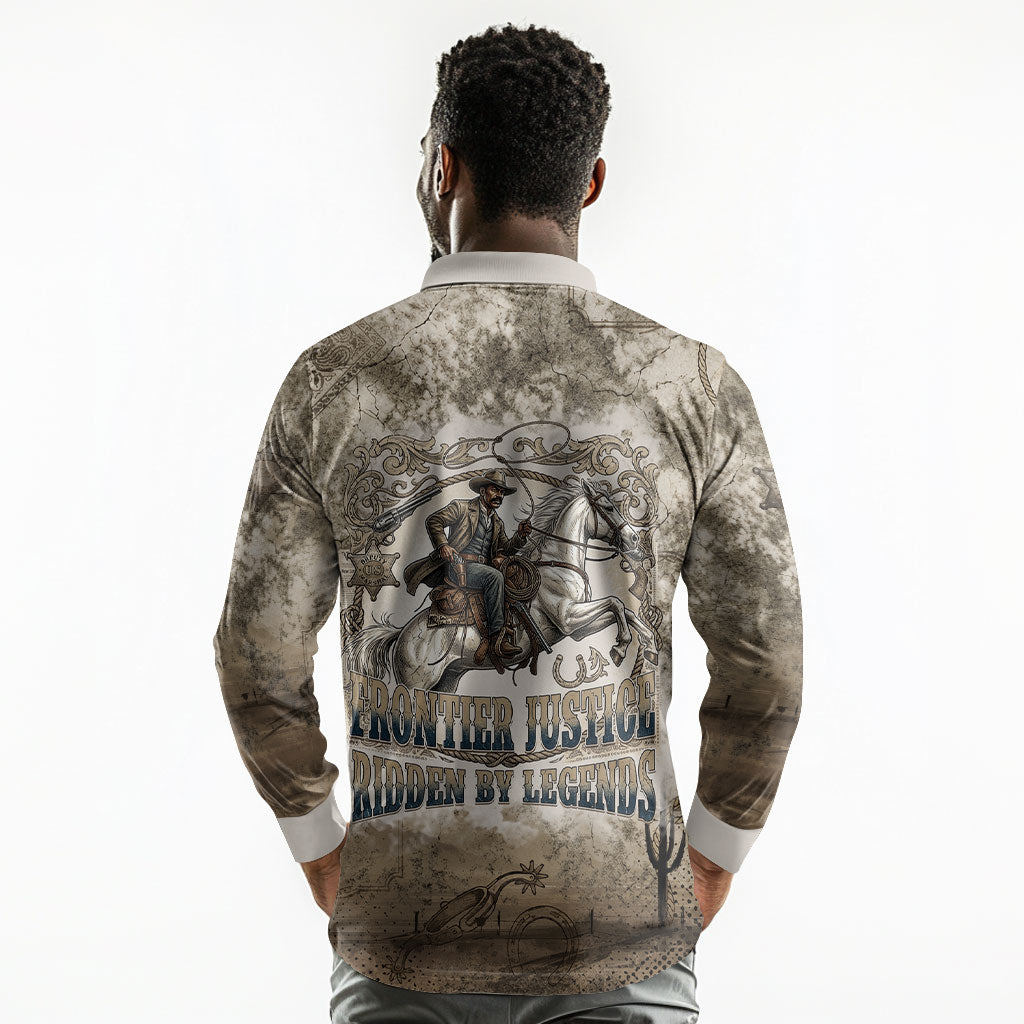 Bass Reeves Legend Black Cowboy Long Sleeve Polo Shirt Western Legend Vintage - Legend Of The Frontier