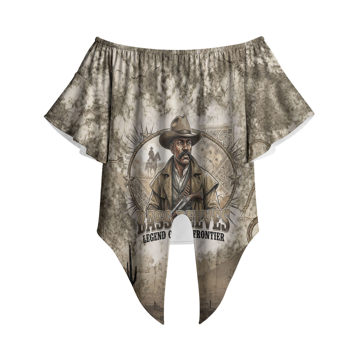 Bass Reeves Legend Black Cowboy Off Shoulder Wrap Waist Top Western Legend Vintage - Legend Of The Frontier