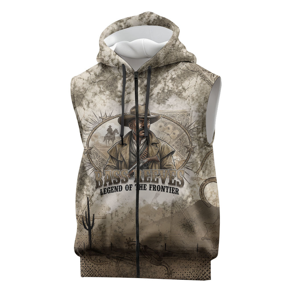 Bass Reeves Legend Black Cowboy Sleeveless Zip Hoodie Western Legend Vintage - Legend Of The Frontier